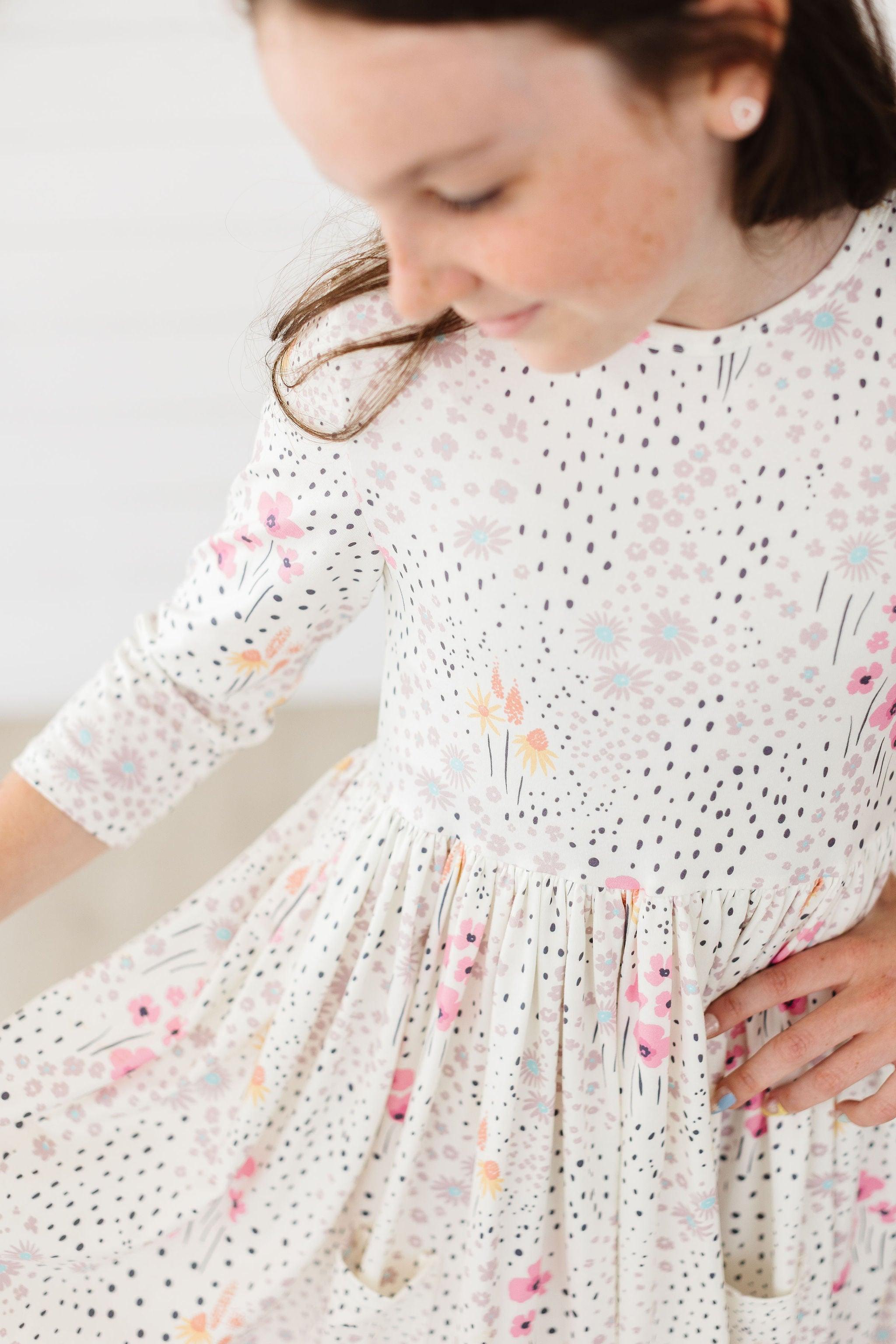 Whimsical Wildflowers 3/4 Sleeve Pocket Twirl Dress